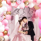 OuMuaMua 60Pcs Pink Gold Confetti Latex Balloons Kit, 12 Inch Pink