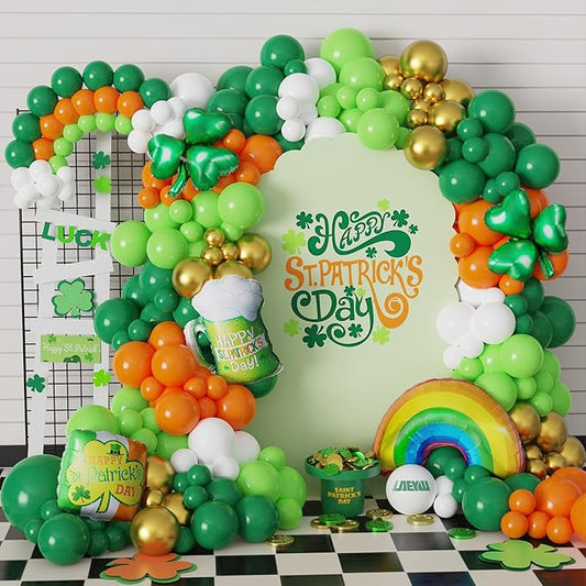 154Pcs St.Patrick's Day Balloon Arch Garland Kit Green Orange White