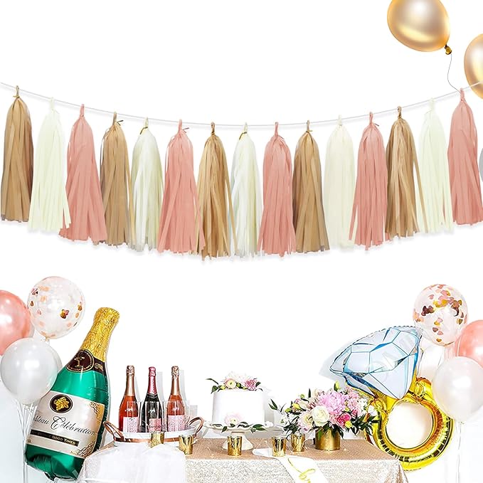 Retro Pink Tassel Garland for Boho Baby Shower Decorations Blush