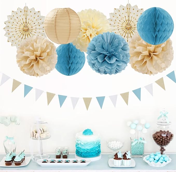 Light Dusty Blue Beige Champagne Boho Party Decorations 14Pcs Baby