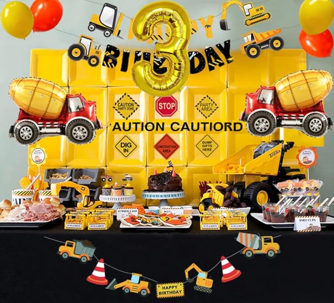 Construction 3rd Birthday Party Supplies for Boys with Dump Truck