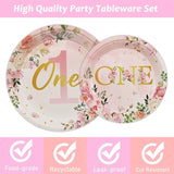 96Pcs 1st Birthday Party Supplies Girls' One Year Tableware with