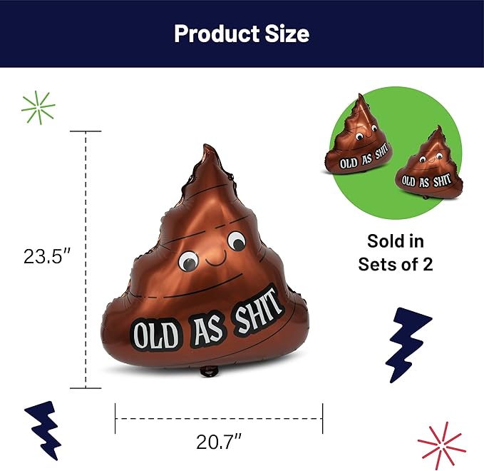 XL Foil Balloons (2 Pack) – Old As Sh*t, Funny Over the Hill Birthday