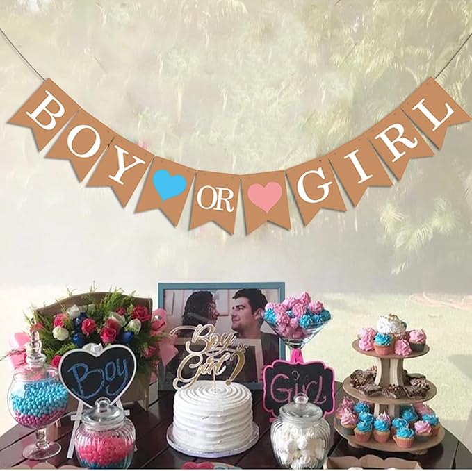 Boy or Girl Banner He or She Baby Gender Sign for Party Decorations