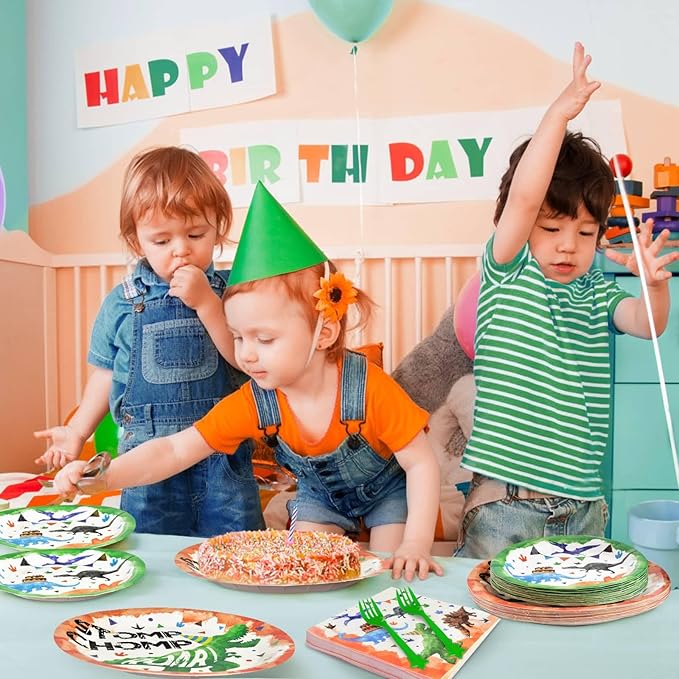 Dinosaur Party Decorations 64 PCS Dinosaur Plates Napkins and Forks
