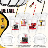 50 Pcs Movie Night Cups 12 oz Disposable Plastic Cups with Straws