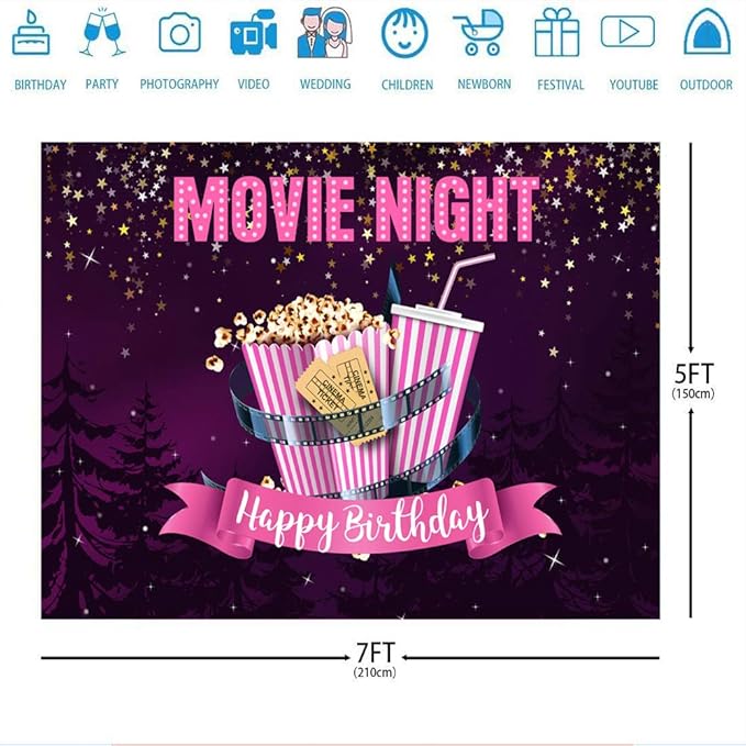 7x5ft Cinema Movie Night Theme Photography Backdrop for Birthday