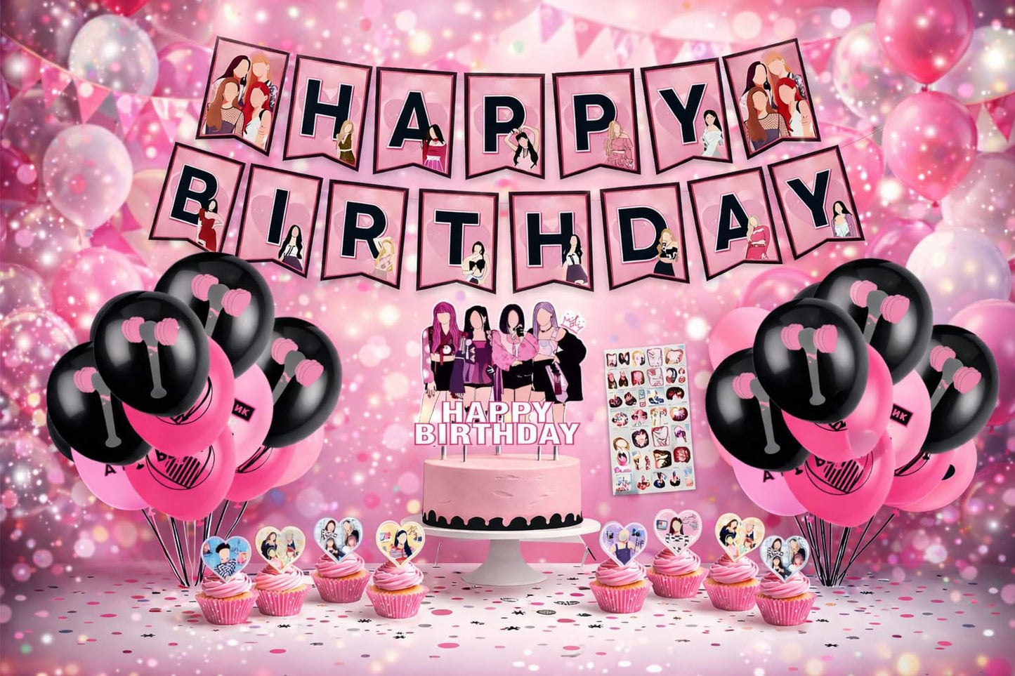 KPOP Black Pink Girl Group Birthday Party Kit Supplies with Cake