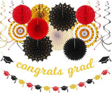 Red-Black Gold Party-Decorations Graduation Banner-Streamers - 18pcs