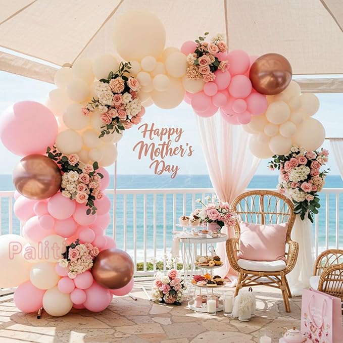 Pink Ivory Rose Gold Balloon Arch Kit Double Stuffed Light Pink