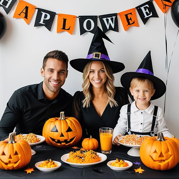 CIEOVO 12 Pack Halloween Plastic Tablecloth Black Orange Purple Color