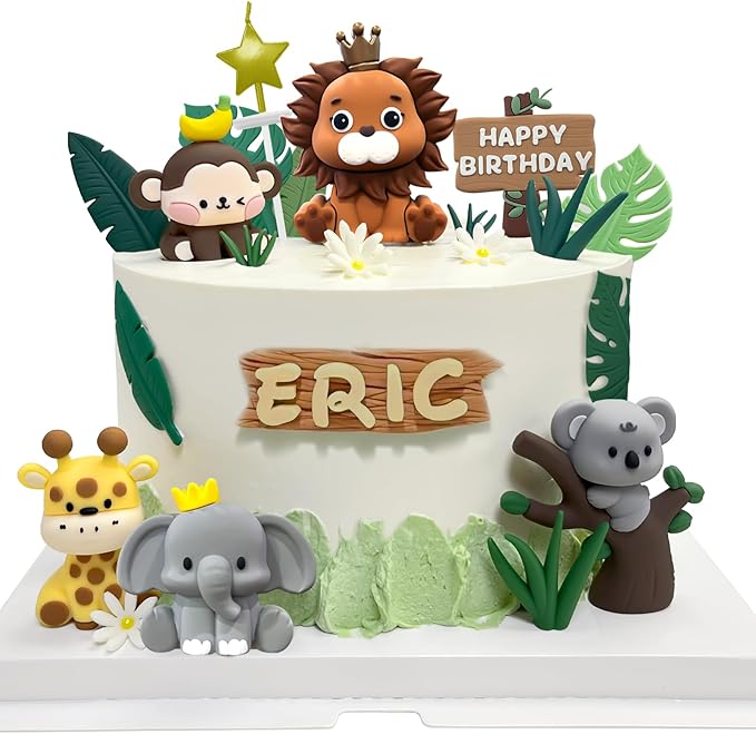 22PCS Safari Animal Cake Toppers & Wild One Birthday Decorations