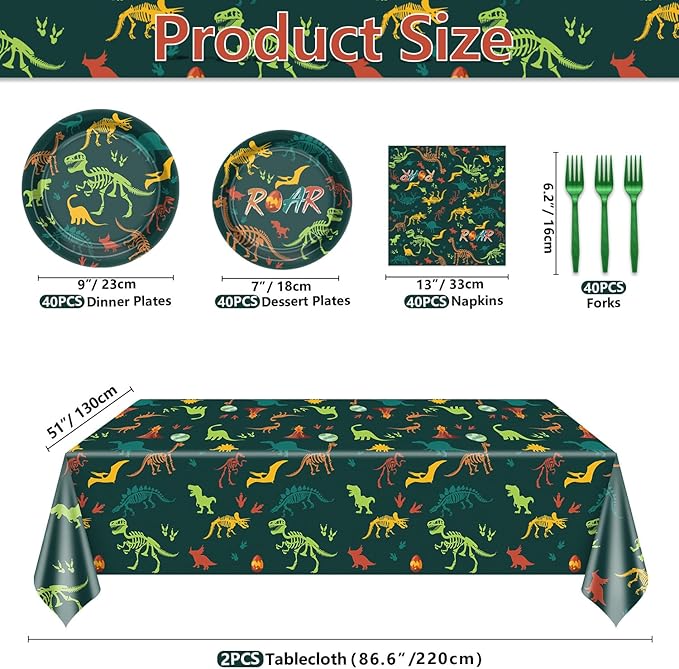 162 Pcs Dinosaur Birthday Decorations Including Dino Plates Napkins