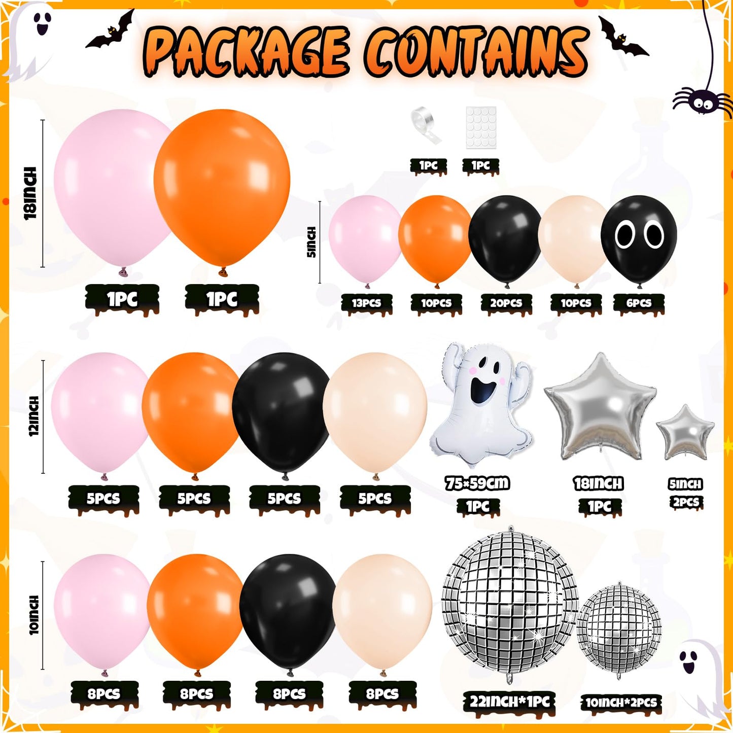 120 Pcs Halloween Balloon Garland, Orange and Black Balloon Arch Kit