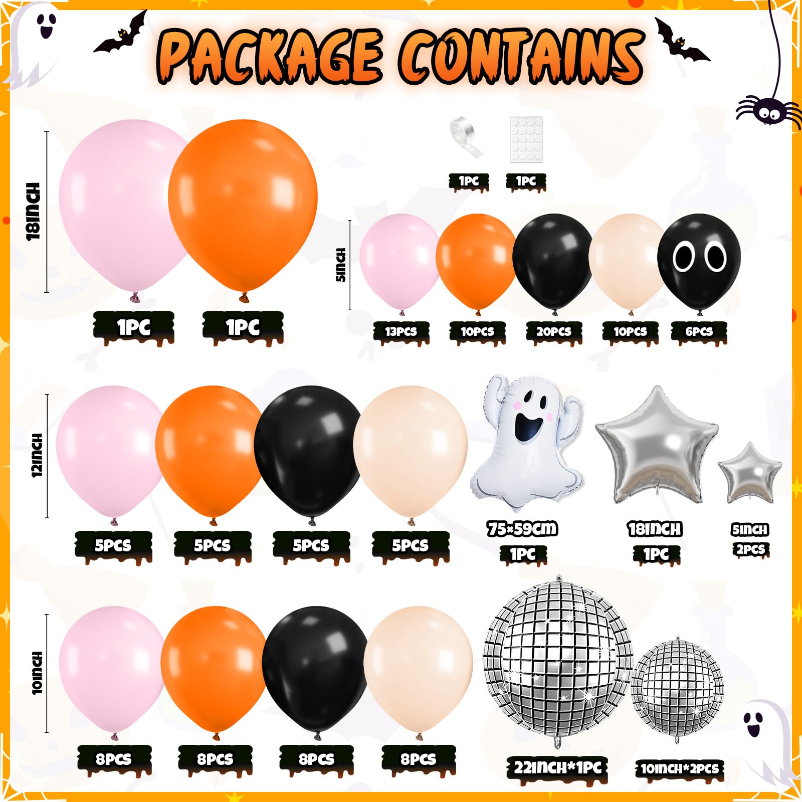 120 Pcs Halloween Balloon Garland, Orange and Black Balloon Arch Kit