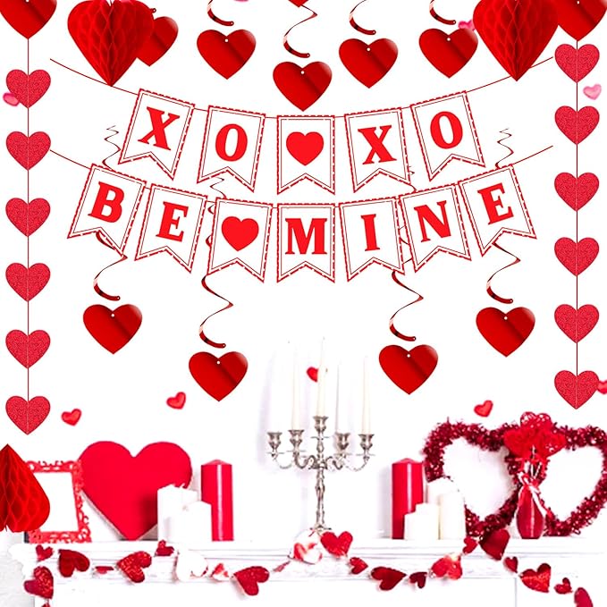 Galentines Party Decoration Valentines Day Heart Garland 25pcs Red