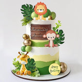 Jungle Safari Animal Cake Topper with Colourful Balls Plam Leaves