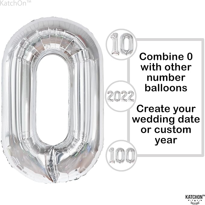 Giant, 40 Inch Silver Number 0 Balloon - Mylar 0 Number Balloon |