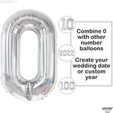 Giant, 40 Inch Silver Number 0 Balloon - Mylar 0 Number Balloon |