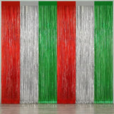 2 Pack Christmas Backdrop, Red Silver Green Party Streamer, Metallic