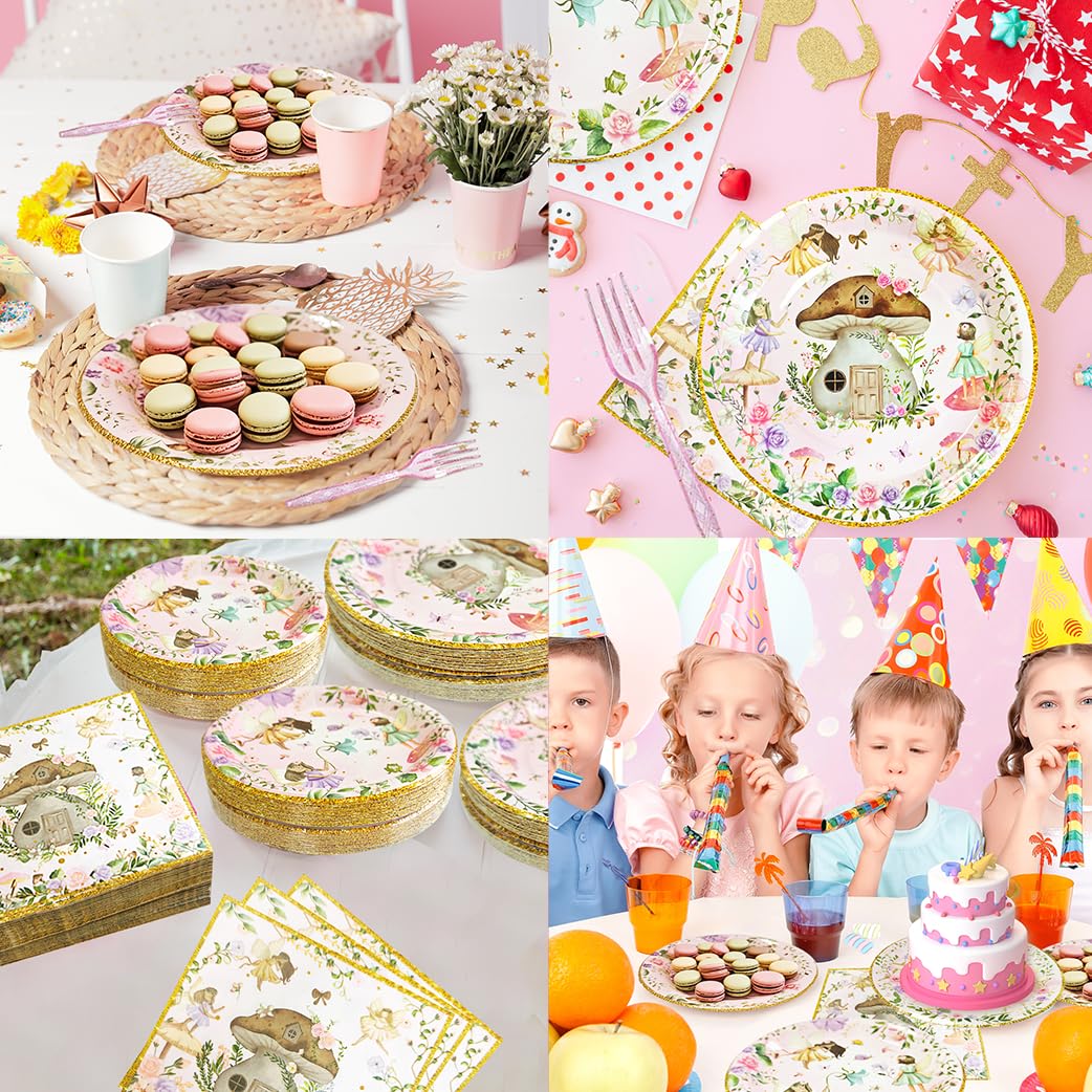 192 Pcs Fairy Party Tableware Set (Serves 48 Guests), Plates, Napkins
