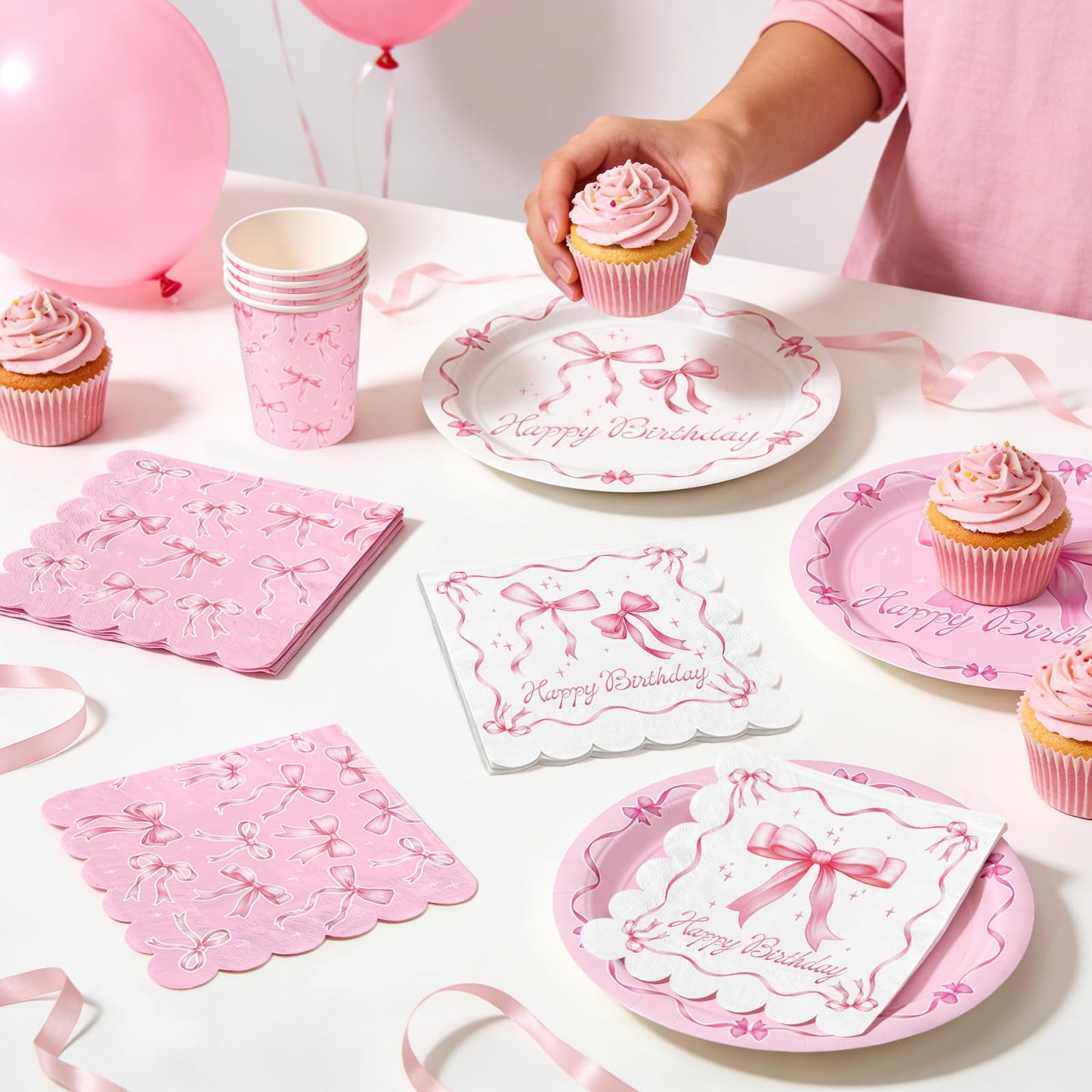 Pink Bow Happy Birthday Decorations Set for 24: Bachelorette Party
