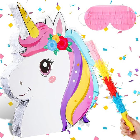 21 Inches Unicorn Piñata with Piñata Stick Blindfold and Confetti 21