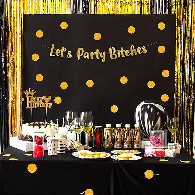 Pre-Strung Let's Party Gold Glitter Banner - Funny Bachelorette Party