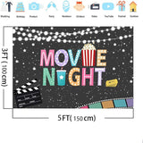 Popcorn Movie Night Birthday Party Backdrop String Lights Stars