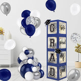 Navy Blue Graduation Decorations 2026 Set of 4 Grad Balloon Boxes