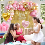 157PCS Pink and Gold Balloons Garland Arch Kit with Gold Fringe