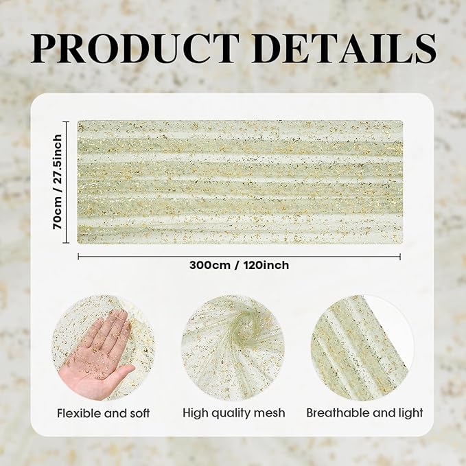 Artoid Mode Sage Green Gold Gauze Table Runner 120 Inch 10FT, Glitter