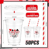 50 Pcs Casino Night Cups 12 oz Disposable Plastic Cups with Straws