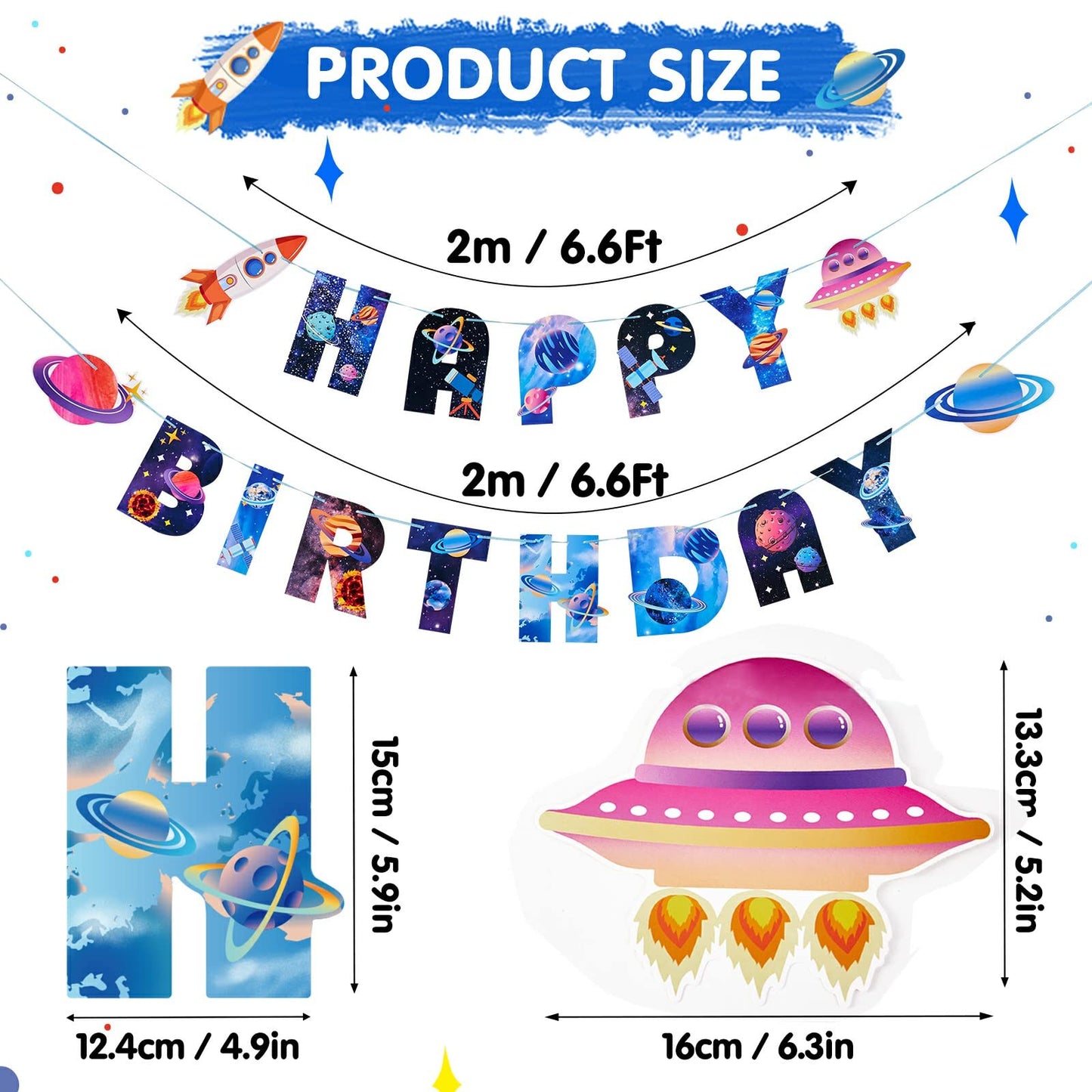 SUNBEAUTY Universe Outer Space Theme Birthday Banner Galaxy Happy