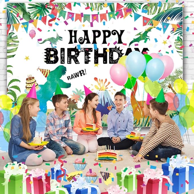 Illiyot Funny Dinosaur Birthday Backdrop 6x3.5ft, Watercolor Dinosaur