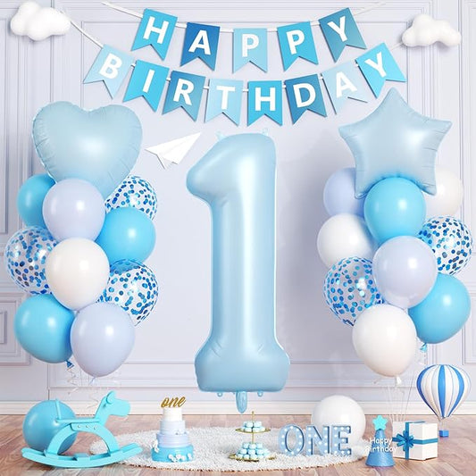 1st Birthday Decorations for Boys, 40 Inch Light Blue Number 1