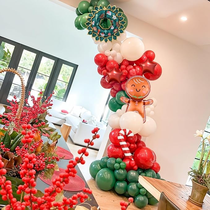 Christmas Tree Garland 120 PC Metallic Green and Red Balloon Garland