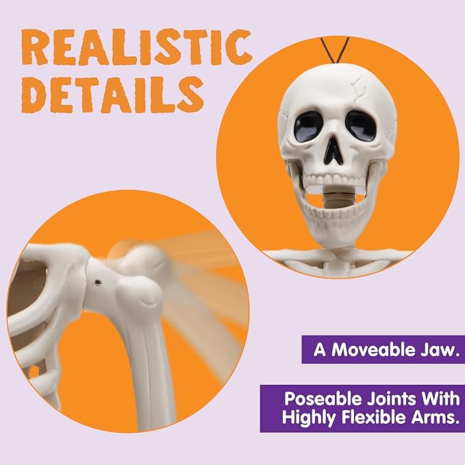 5 PCS Posable Halloween Skeleton Decor 16 Inches Full Body Posable