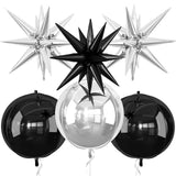 6Pcs Black Silver Foil Balloons,22Inch Black Silver 4D Round Ball