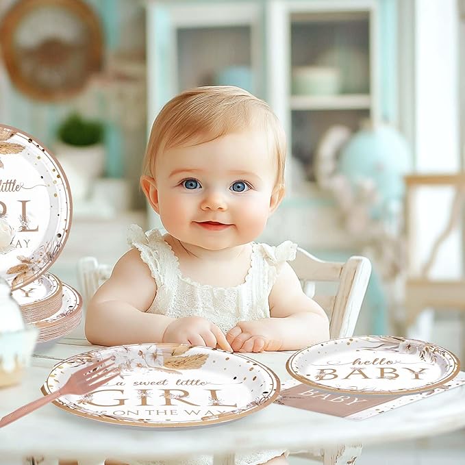 96pcs Boho Baby Shower Party Decorations Boho Hello Baby Girl Pink