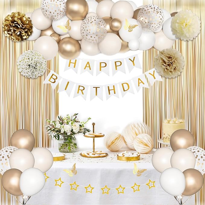 Sweet Birthday Decorations for Women, White Sand Beige Cream Neutral