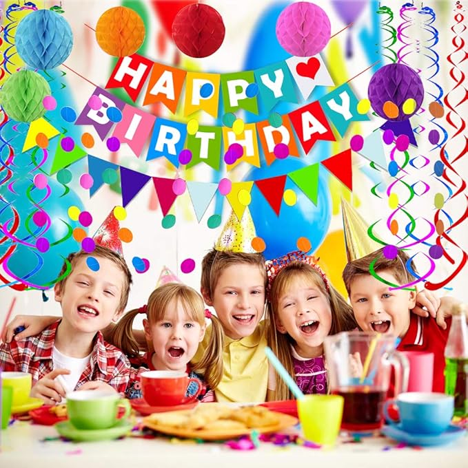 FECEDY Colorful Happy Birthday Banner Paper Triangle Flag Bunting