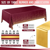 Breling 8 Pack Burgundy and Gold Disposable Plastic Tablecloths and