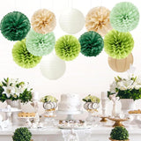 Sage Green Boho Party Decorations Paper Flowers Lanterns 15PCS