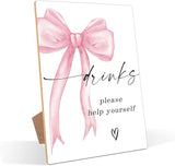 Pink Bow Theme Wooden Wedding Signs Drinks Please Help Yourself Sign