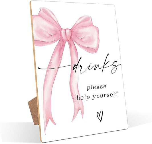 Pink Bow Theme Wooden Wedding Signs Drinks Please Help Yourself Sign
