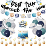 First trip Around the Sun Birthday Decorations -58pcs Outer Space 1st