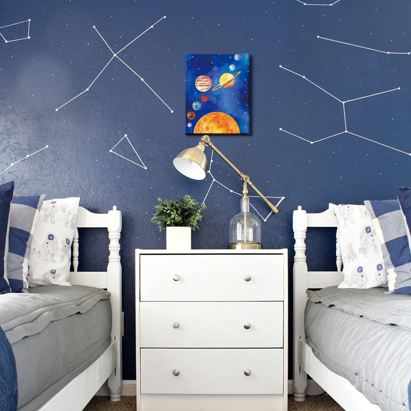 CHDITB Framed Outer Space Art Prints Cartoon Watercolor Planet Wall