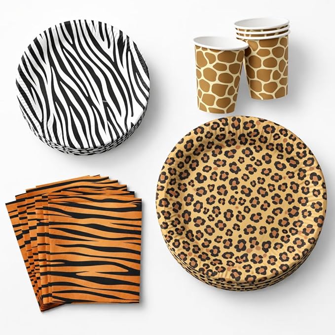 Serves 30 Guest Jungle Safari Zoo Animal Print Birthday Party