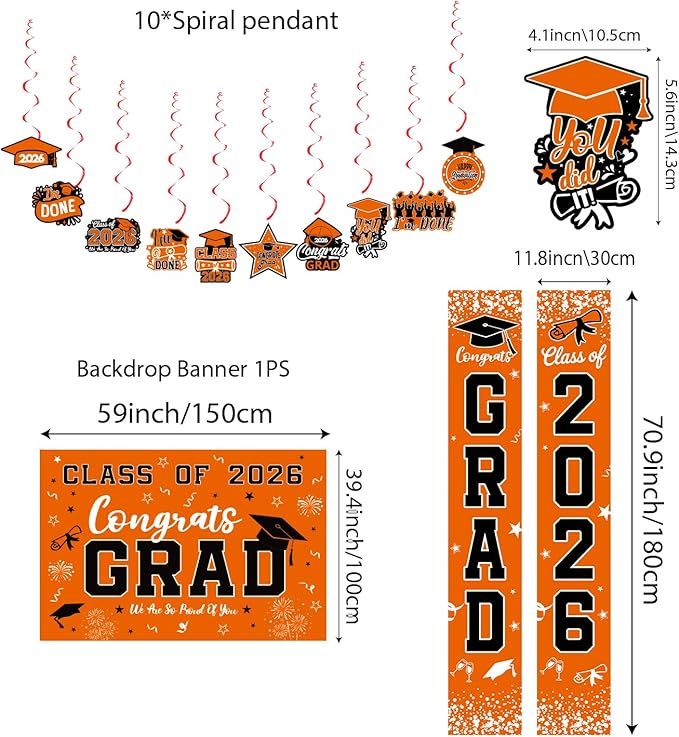 Graduation Decorations 2026 Orange Set, Congrats Grad Decor Set with